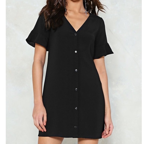 Nasty Gal Dresses & Skirts - Nasty Gal LBD T-Shirt Dress Button Down Ruffle NWT